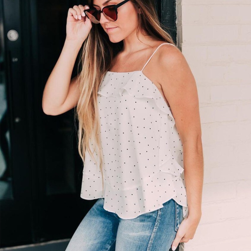 Essue white and black polka dot tank